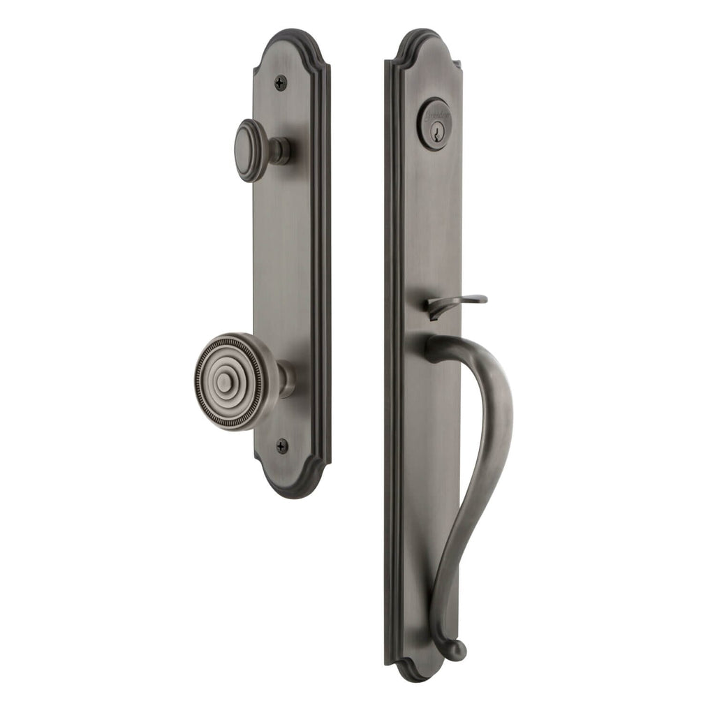 Arc One-Piece Handleset with S Grip and Soleil Knob in Antique Pewter