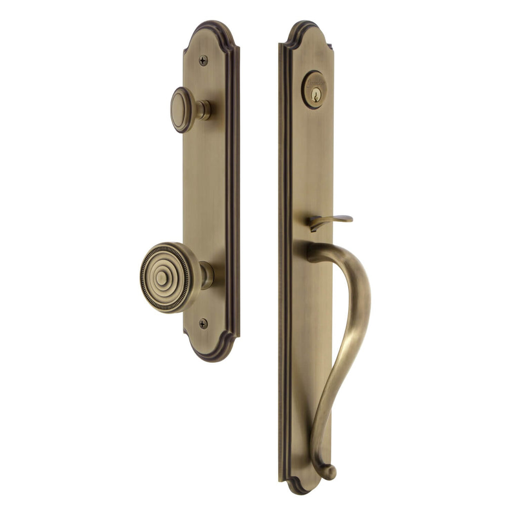 Arc One-Piece Handleset with S Grip and Soleil Knob in Vintage Brass