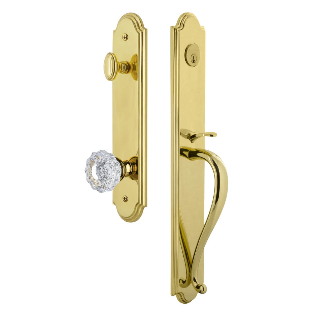 Arc One-Piece Handleset with S Grip and Versailles Knob in Lifetime Brass