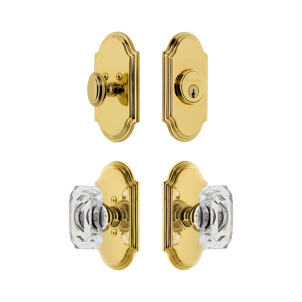Arc Short Plate Entry Set with Baguette Clear Crystal Knob in Lifetime Brass