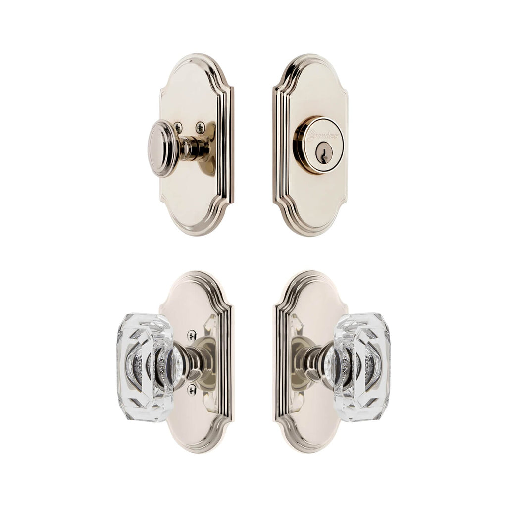 Arc Short Plate Entry Set with Baguette Clear Crystal Knob in Polished Nickel