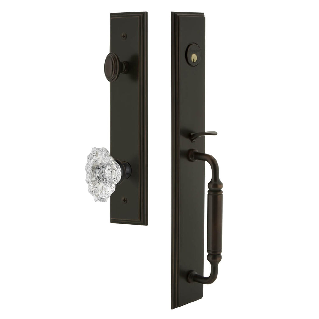 Carré One-Piece Handleset with C Grip and Biarritz Knob in Timeless Bronze