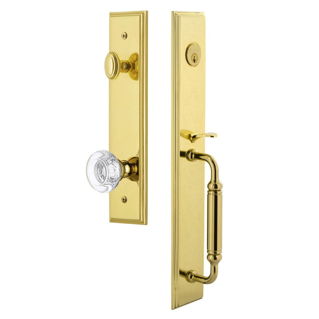 Carré One-Piece Handleset with C Grip and Bordeaux Knob in Lifetime Brass