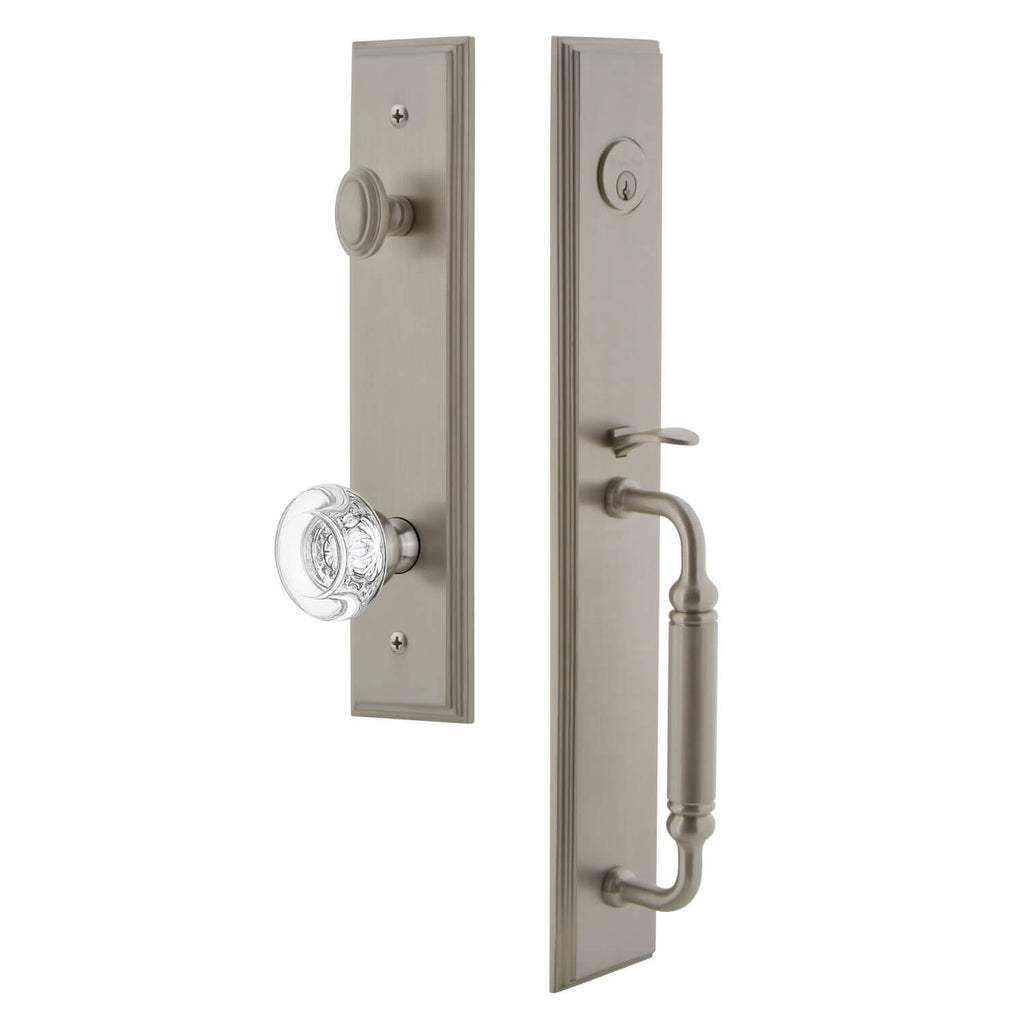 Carré One-Piece Handleset with C Grip and Bordeaux Knob in Satin Nickel