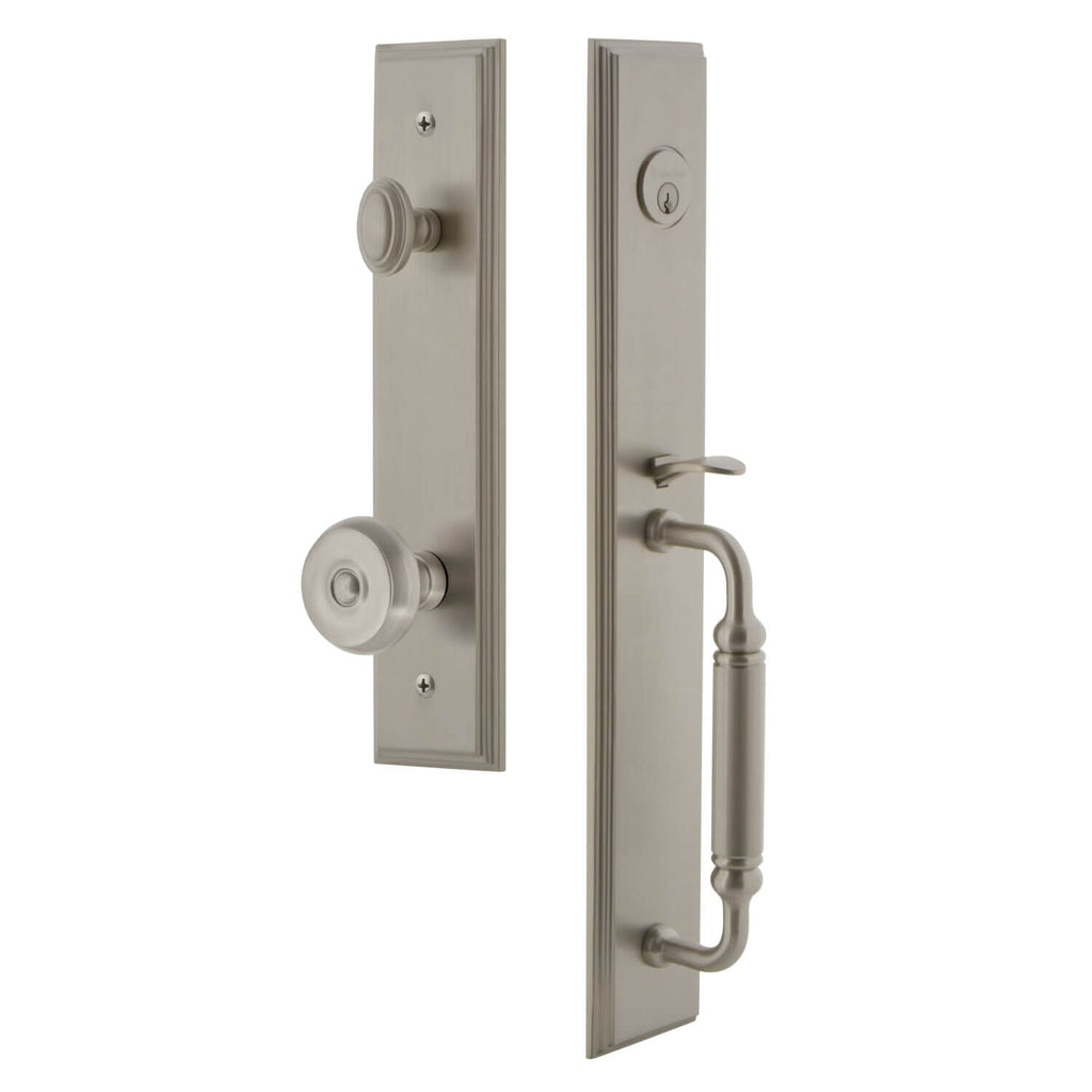 Carré One-Piece Handleset with C Grip and Bouton Knob in Satin Nickel