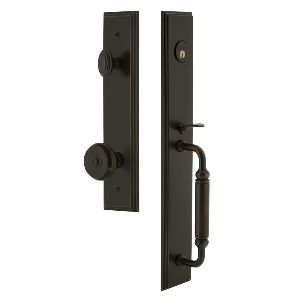 Carré One-Piece Handleset with C Grip and Bouton Knob in Timeless Bronze