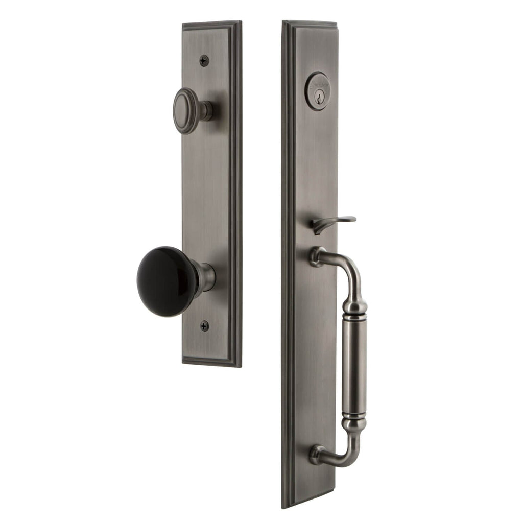 Grandeur Carré One-Piece Handleset with C Grip and Coventry Knob in Antique Pewter