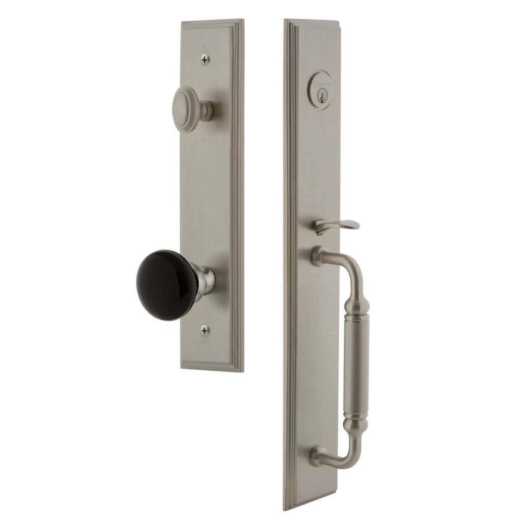 Grandeur Carré One-Piece Handleset with C Grip and Coventry Knob in Satin Nickel