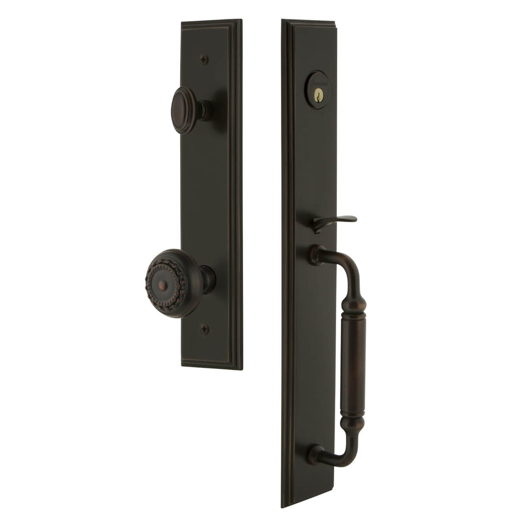 Carré One-Piece Handleset with C Grip and Parthenon Knob in Timeless Bronze