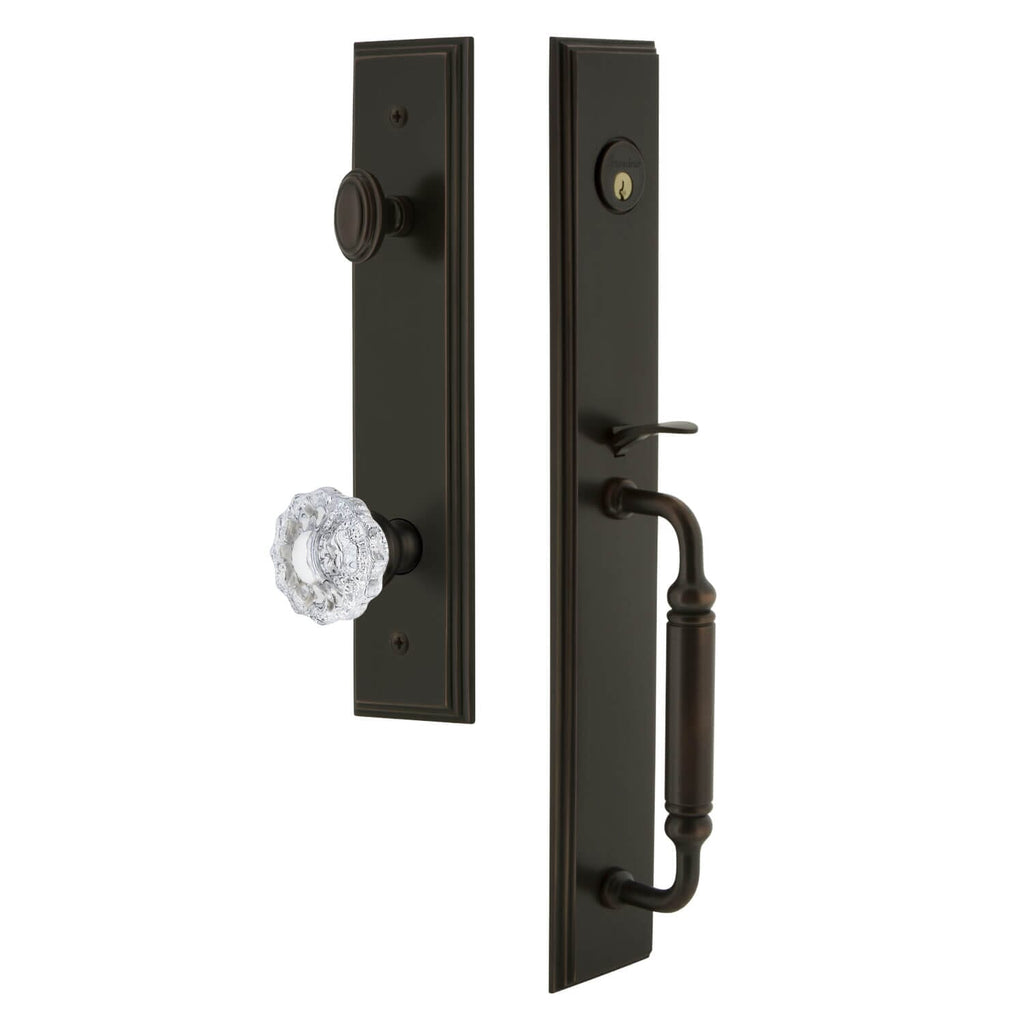 Carré One-Piece Handleset with C Grip and Versailles Knob in Timeless Bronze