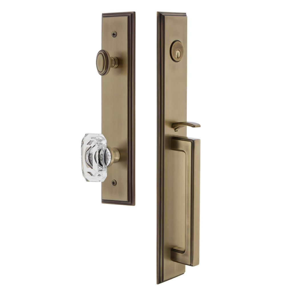 Carré One-Piece Handleset with D Grip and Baguette Clear Crystal Knob in Vintage Brass