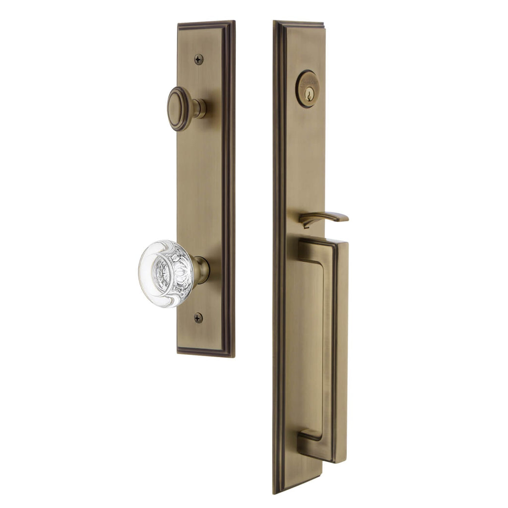 Carré One-Piece Handleset with D Grip and Bordeaux Knob in Vintage Brass