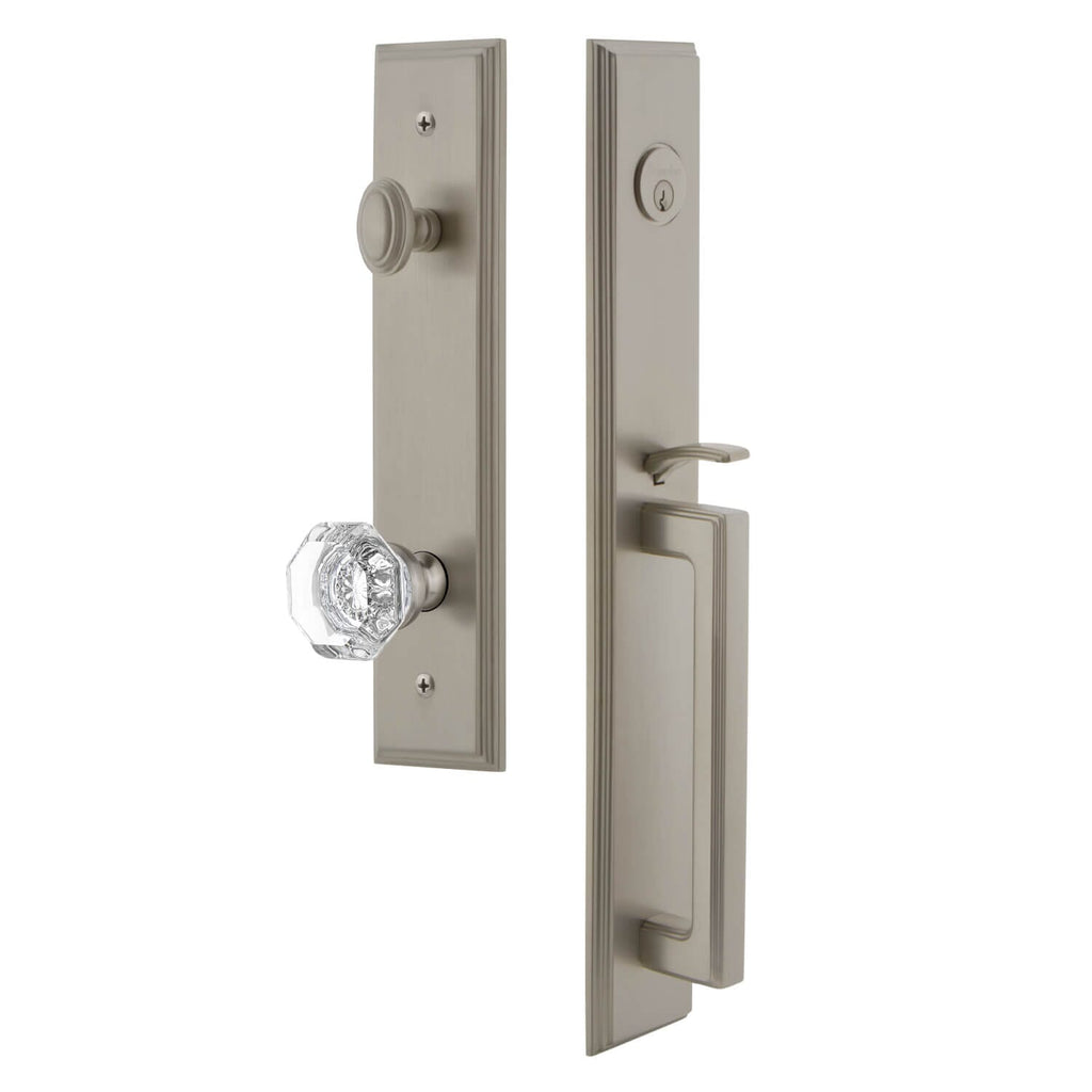 Carré One-Piece Handleset with D Grip and Chambord Crystal Knob in Satin Nickel