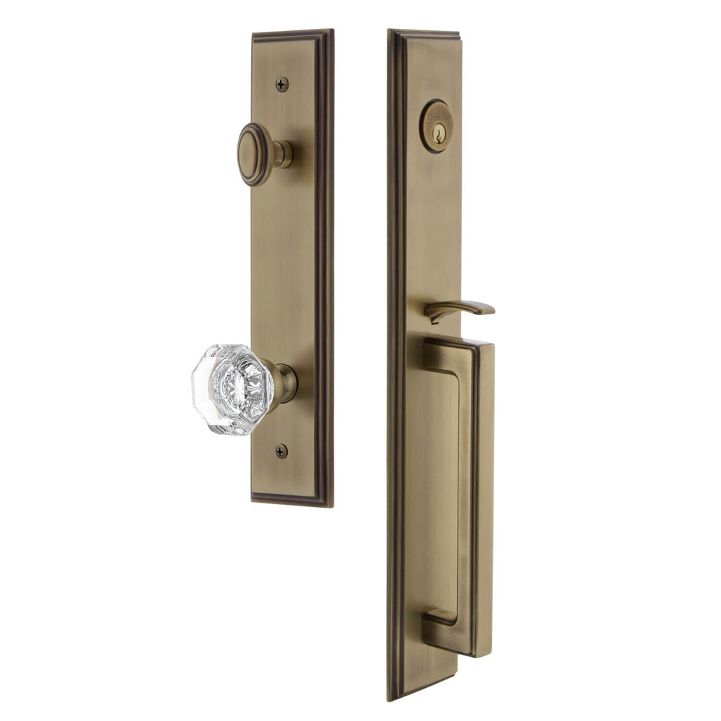 Carré One-Piece Handleset with D Grip and Chambord Crystal Knob in Vintage Brass