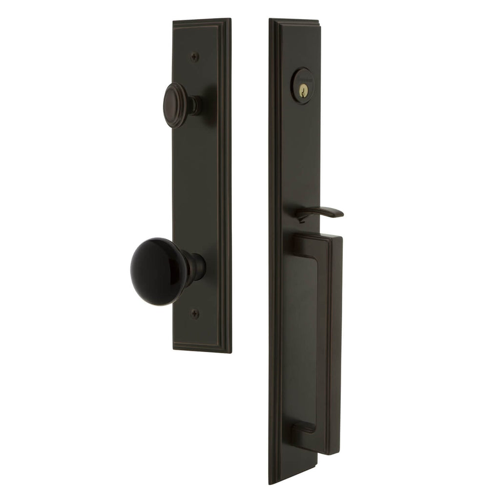 Grandeur Carré One-Piece Handleset with D Grip and Coventry Knob in Timeless Bronze