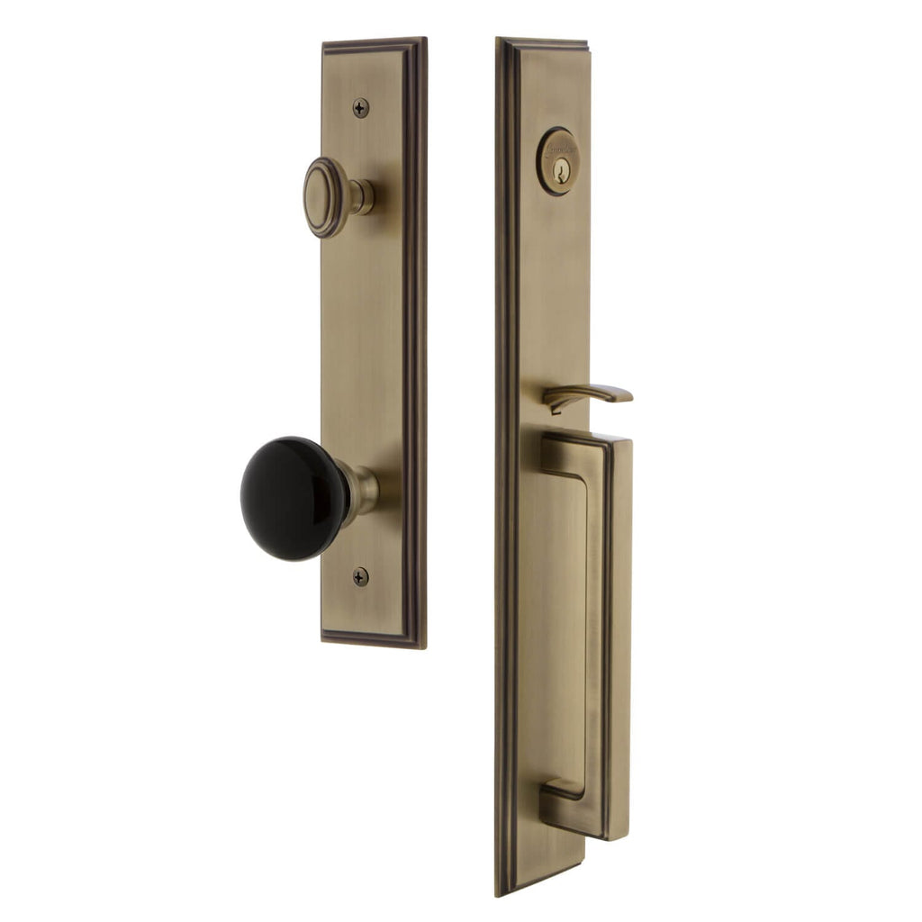 Grandeur Carré One-Piece Handleset with D Grip and Coventry Knob in Vintage Brass