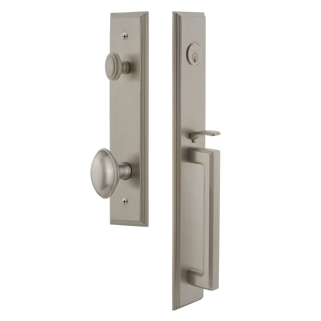 Carré One-Piece Handleset with D Grip and Eden Prairie Knob in Satin Nickel