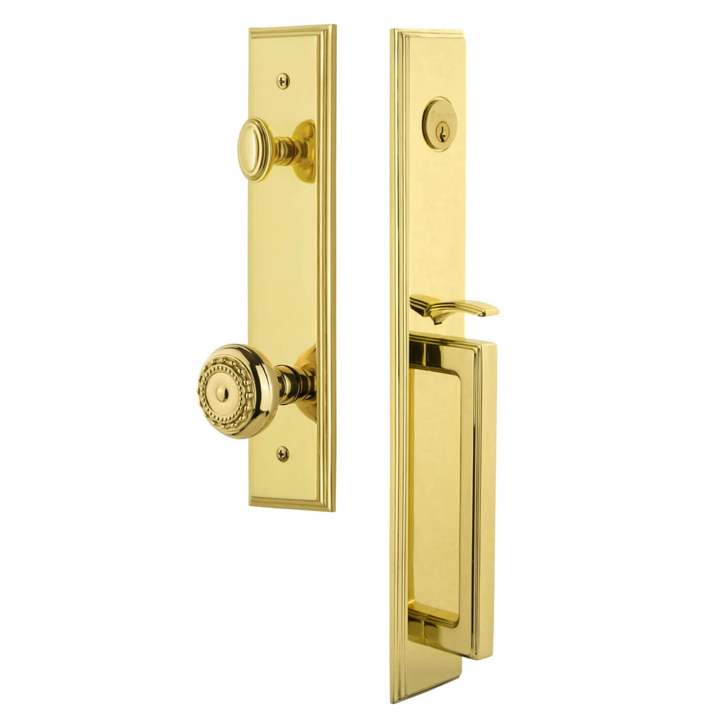 Carré One-Piece Handleset with D Grip and Parthenon Knob in Lifetime Brass