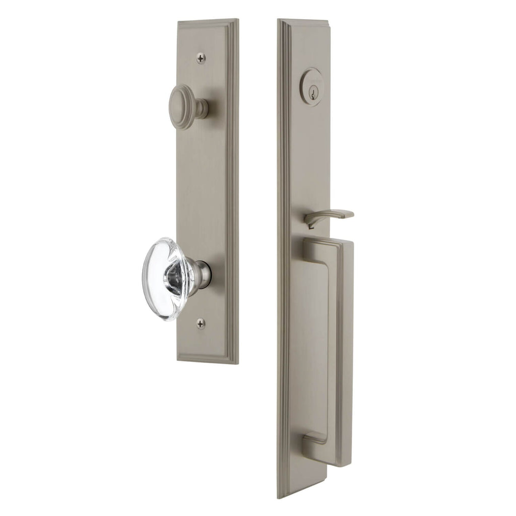 Carré One-Piece Handleset with D Grip and Provence Knob in Satin Nickel