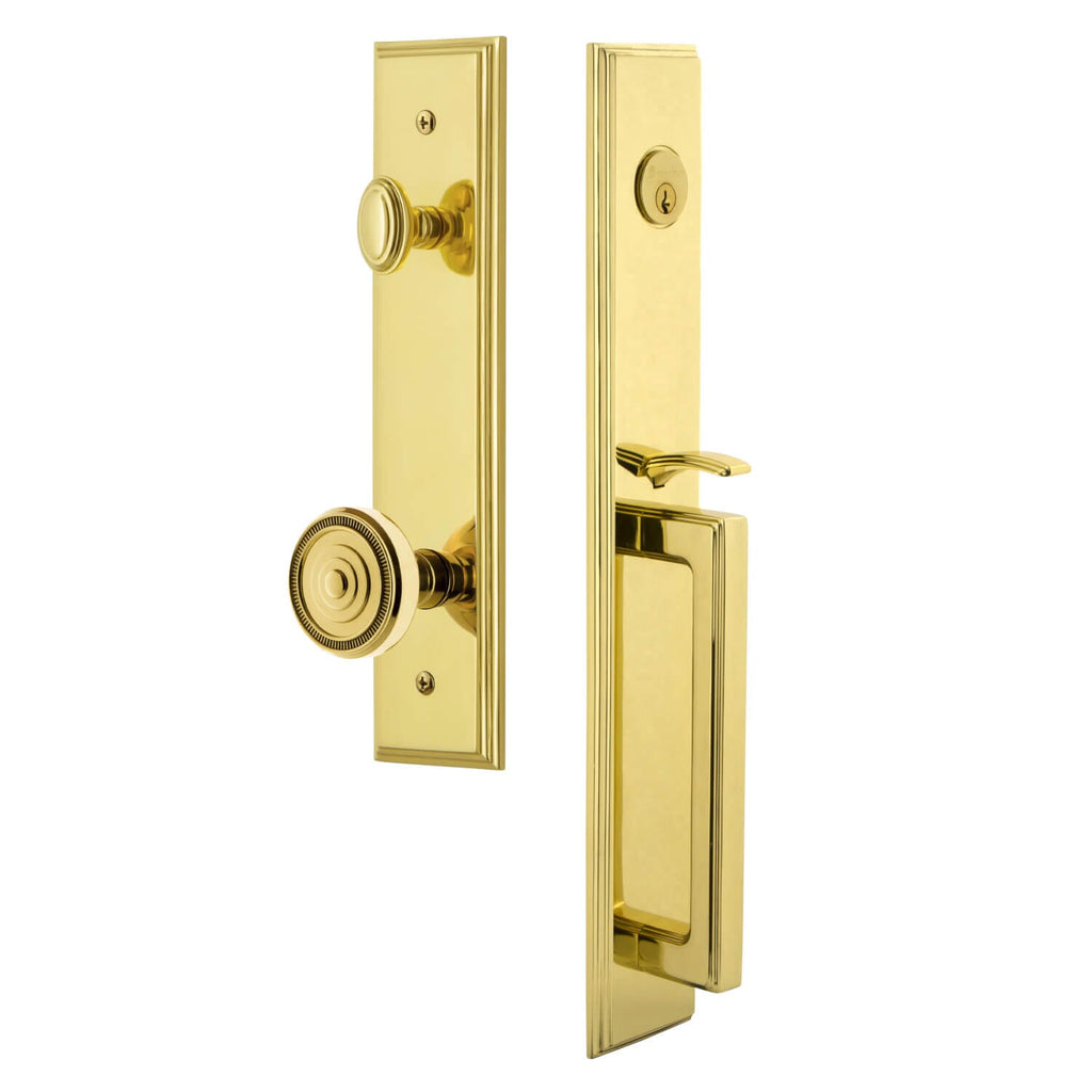 Carré One-Piece Handleset with D Grip and Soleil Knob in Lifetime Brass