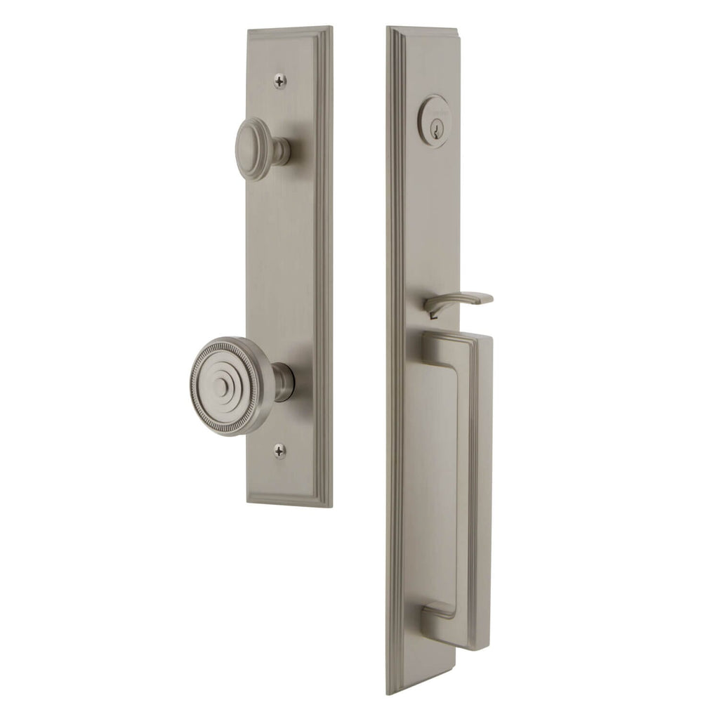 Carré One-Piece Handleset with D Grip and Soleil Knob in Satin Nickel