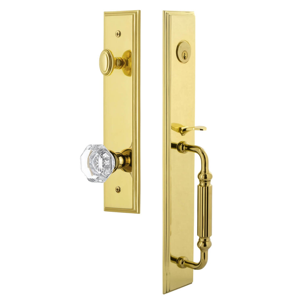 Carré One-Piece Handleset with F Grip and Chambord Crystal Knob in Lifetime Brass