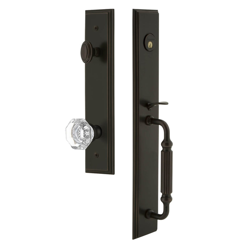 Carré One-Piece Handleset with F Grip and Chambord Crystal Knob in Timeless Bronze