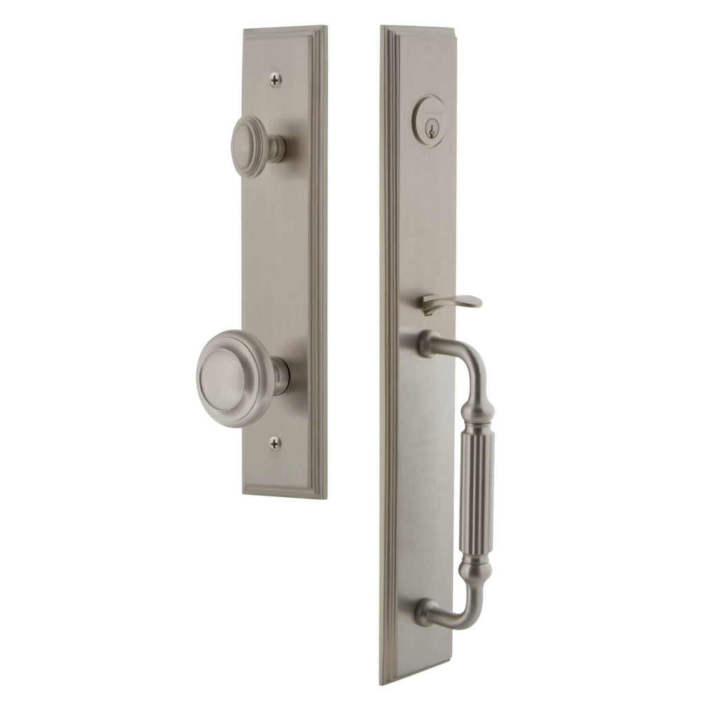 Carré One-Piece Handleset with F Grip and Circulaire Knob in Satin Nickel