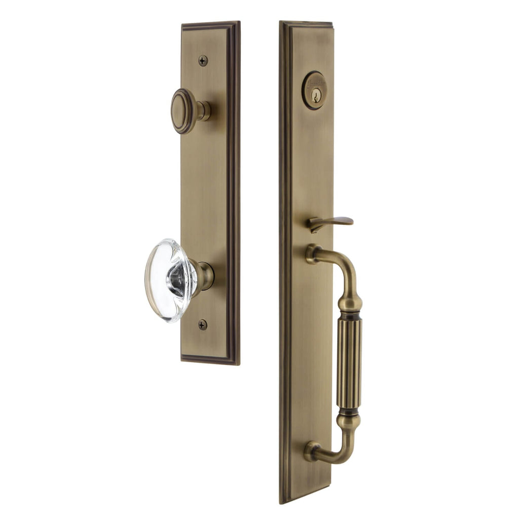 Carré One-Piece Handleset with F Grip and Provence Knob in Vintage Brass