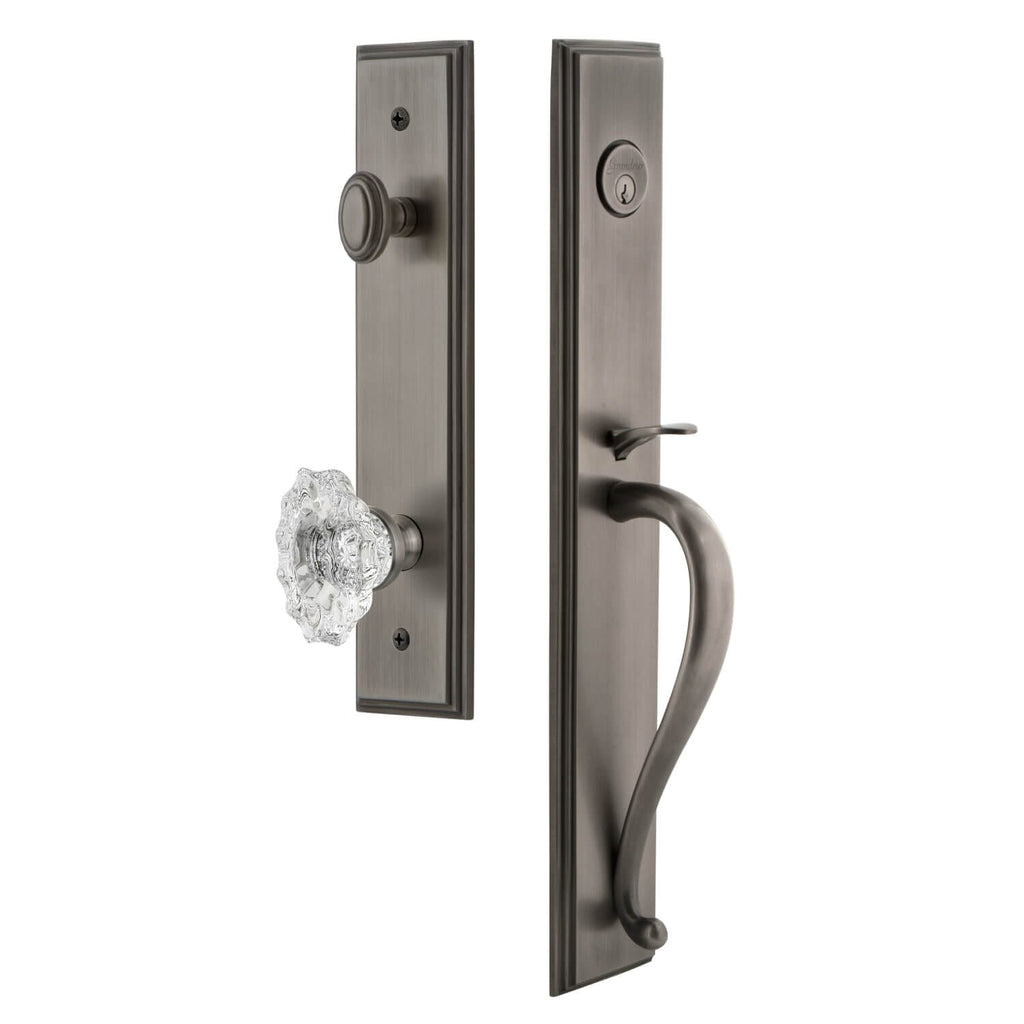 Carré One-Piece Handleset with S Grip and Biarritz Knob in Antique Pewter