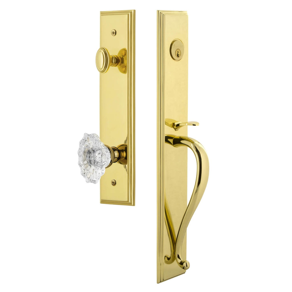 Carré One-Piece Handleset with S Grip and Biarritz Knob in Lifetime Brass