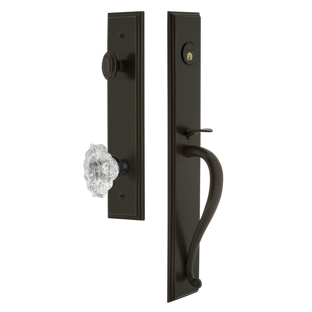 Carré One-Piece Handleset with S Grip and Biarritz Knob in Timeless Bronze