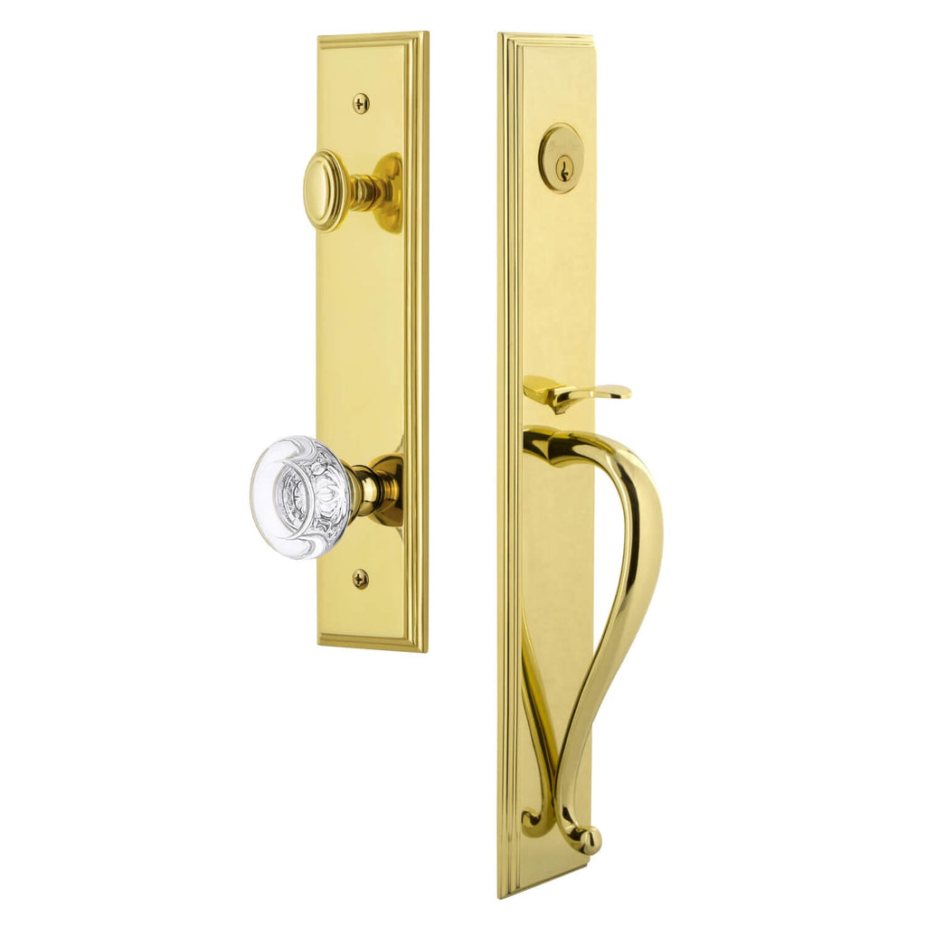 Carré One-Piece Handleset with S Grip and Bordeaux Knob in Lifetime Brass