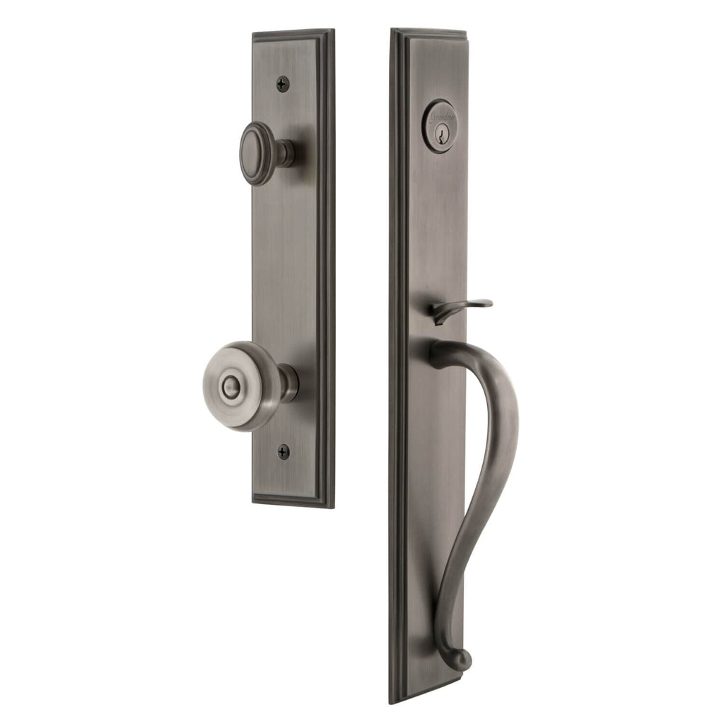 Carré One-Piece Handleset with S Grip and Bouton Knob in Antique Pewter