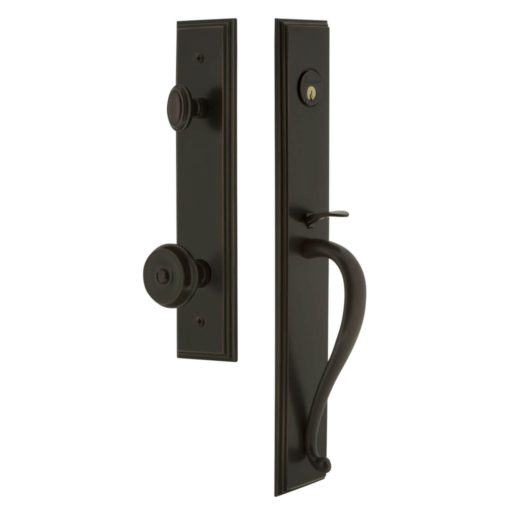 Carré One-Piece Handleset with S Grip and Bouton Knob in Timeless Bronze