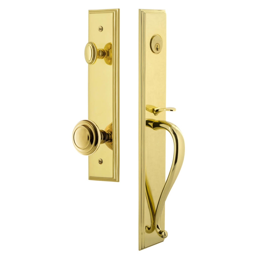 Carré One-Piece Handleset with S Grip and Circulaire Knob in Lifetime Brass