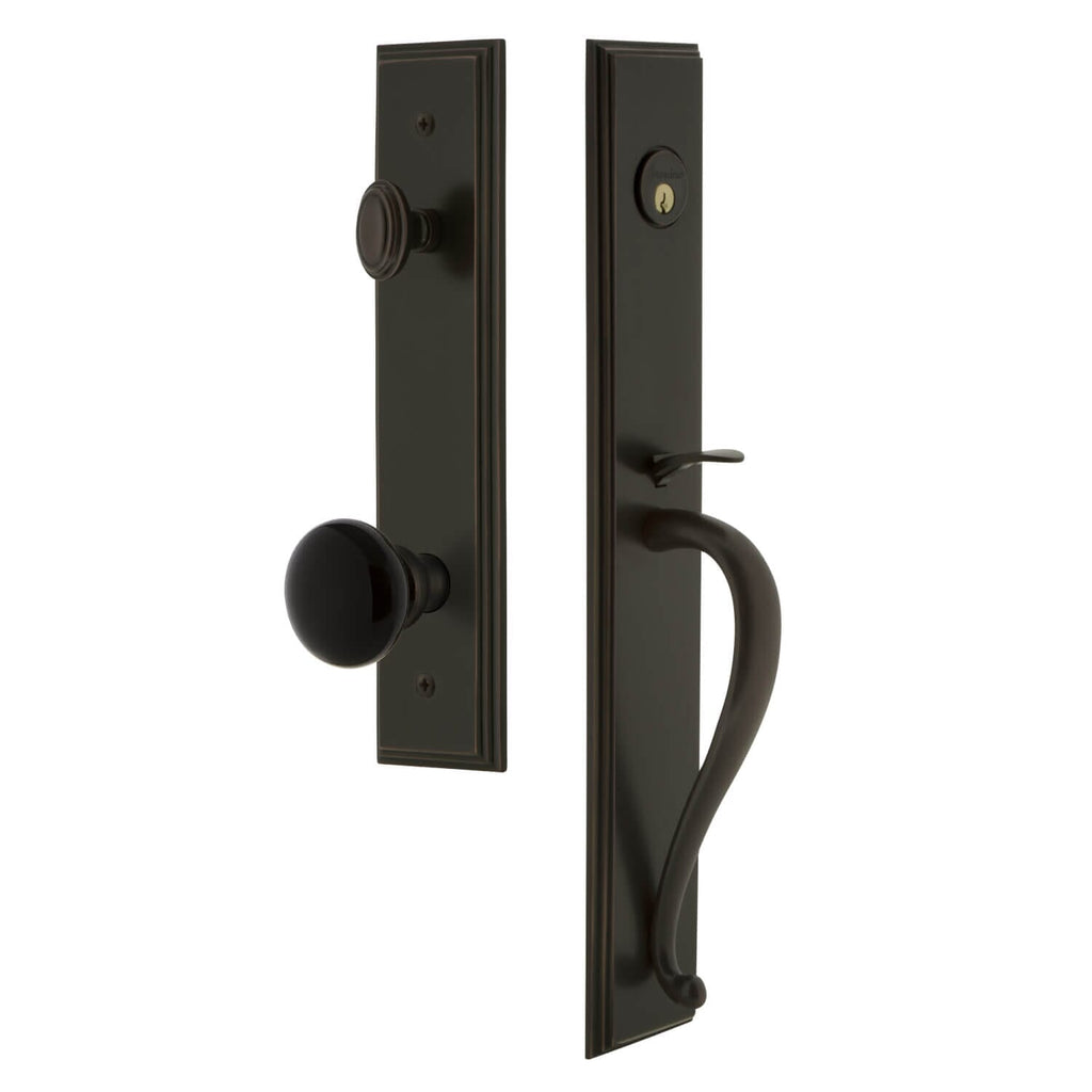 Grandeur Carré One-Piece Handleset with S Grip and Coventry Knob in Timeless Bronze