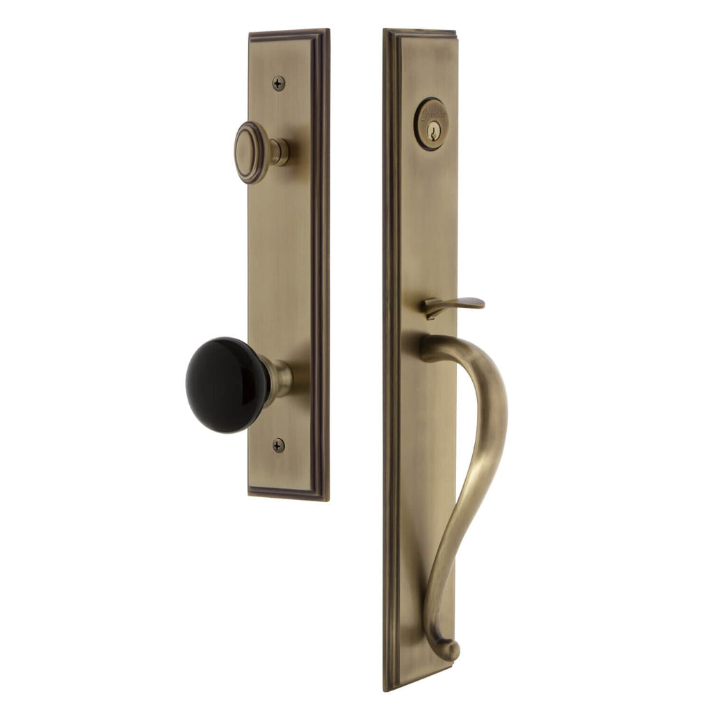 Grandeur Carré One-Piece Handleset with S Grip and Coventry Knob in Vintage Brass