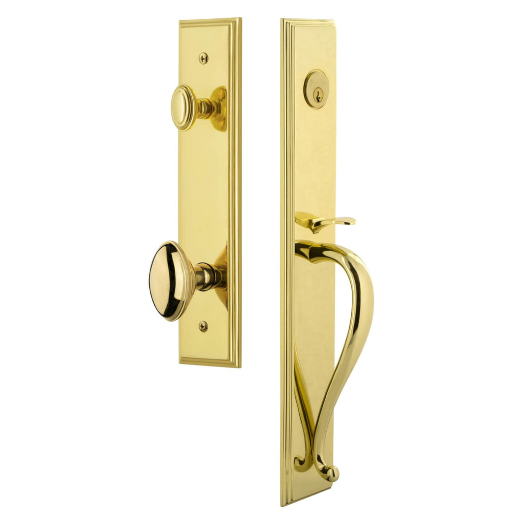 Carré One-Piece Handleset with S Grip and Eden Prairie Knob in Lifetime Brass