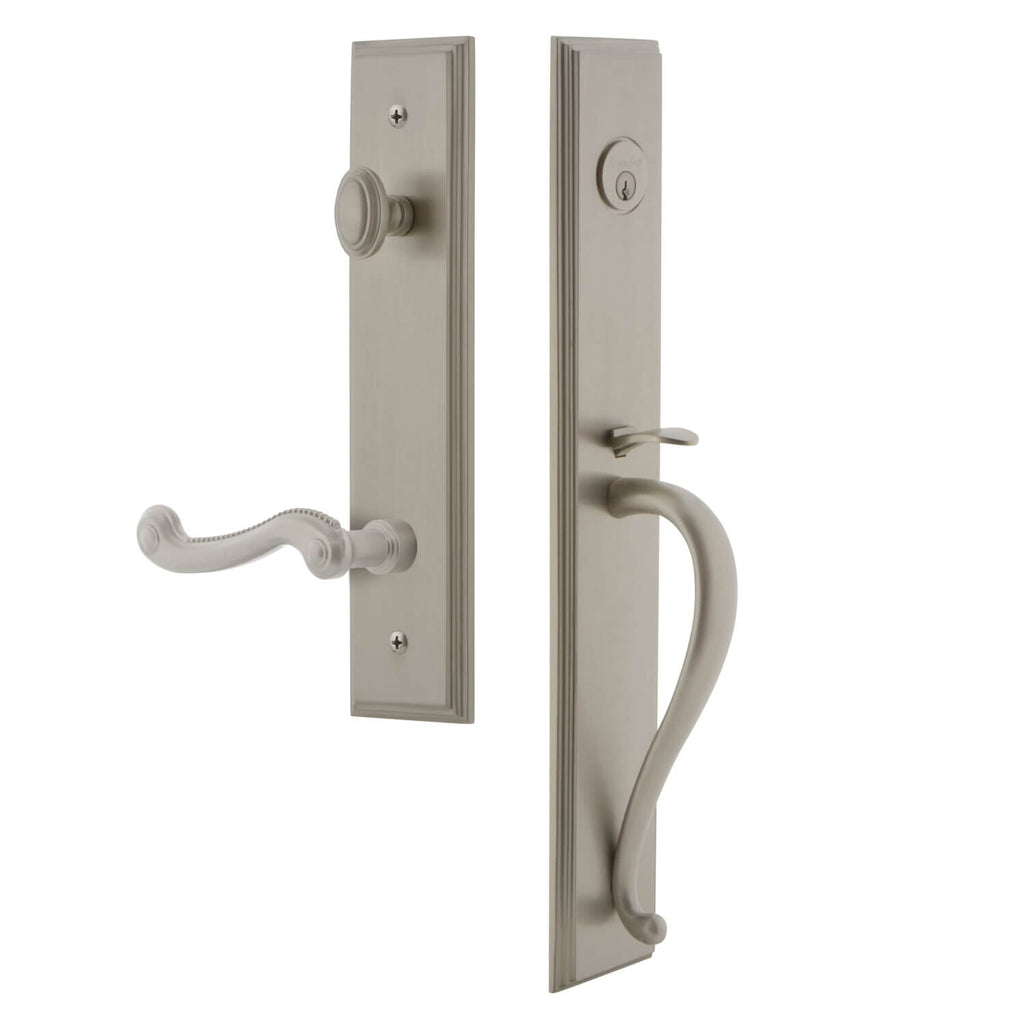 Carré One-Piece Handleset with S Grip and Newport Lever in Satin Nickel