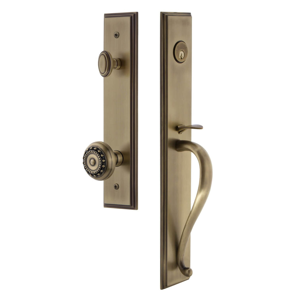 Carré One-Piece Handleset with S Grip and Parthenon Knob in Vintage Brass