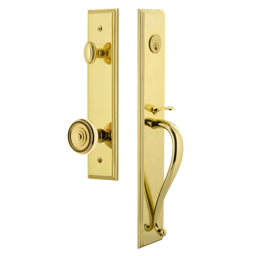 Carré One-Piece Handleset with S Grip and Soleil Knob in Lifetime Brass