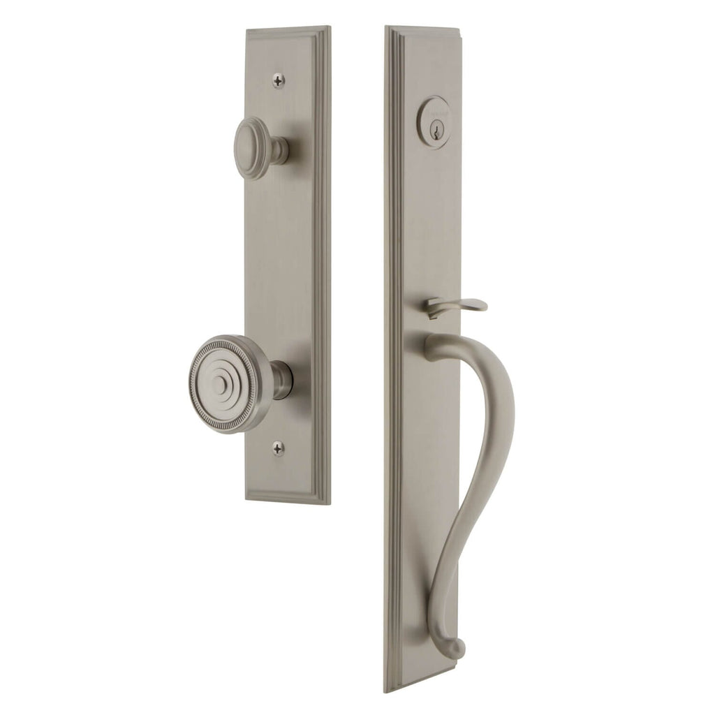 Carré One-Piece Handleset with S Grip and Soleil Knob in Satin Nickel