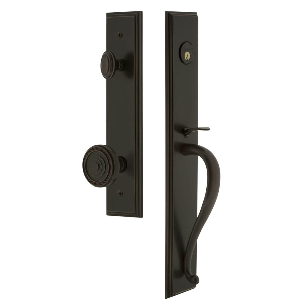 Carré One-Piece Handleset with S Grip and Soleil Knob in Timeless Bronze