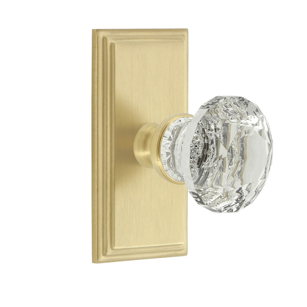 Carré Short Plate with Brilliant Crystal Knob in Satin Brass