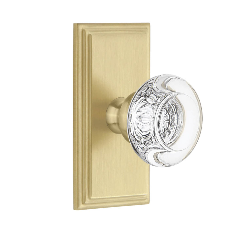 Carré Short Plate with Bordeaux Crystal Knob in Satin Brass