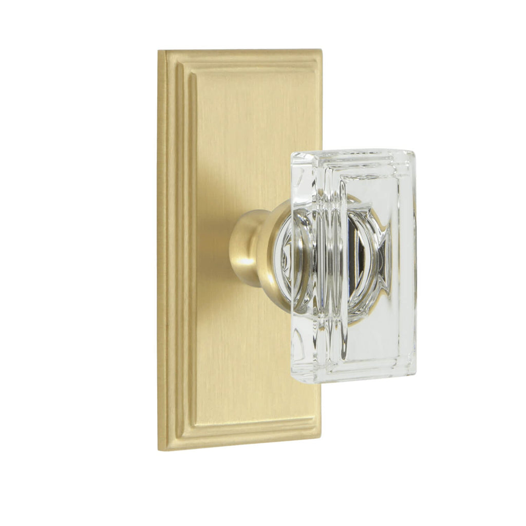 Carré Short Plate with Carré Crystal Knob in Satin Brass