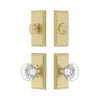 Carre Short Plate Entry Set with Bordeaux Crystal Knob in Satin Brass