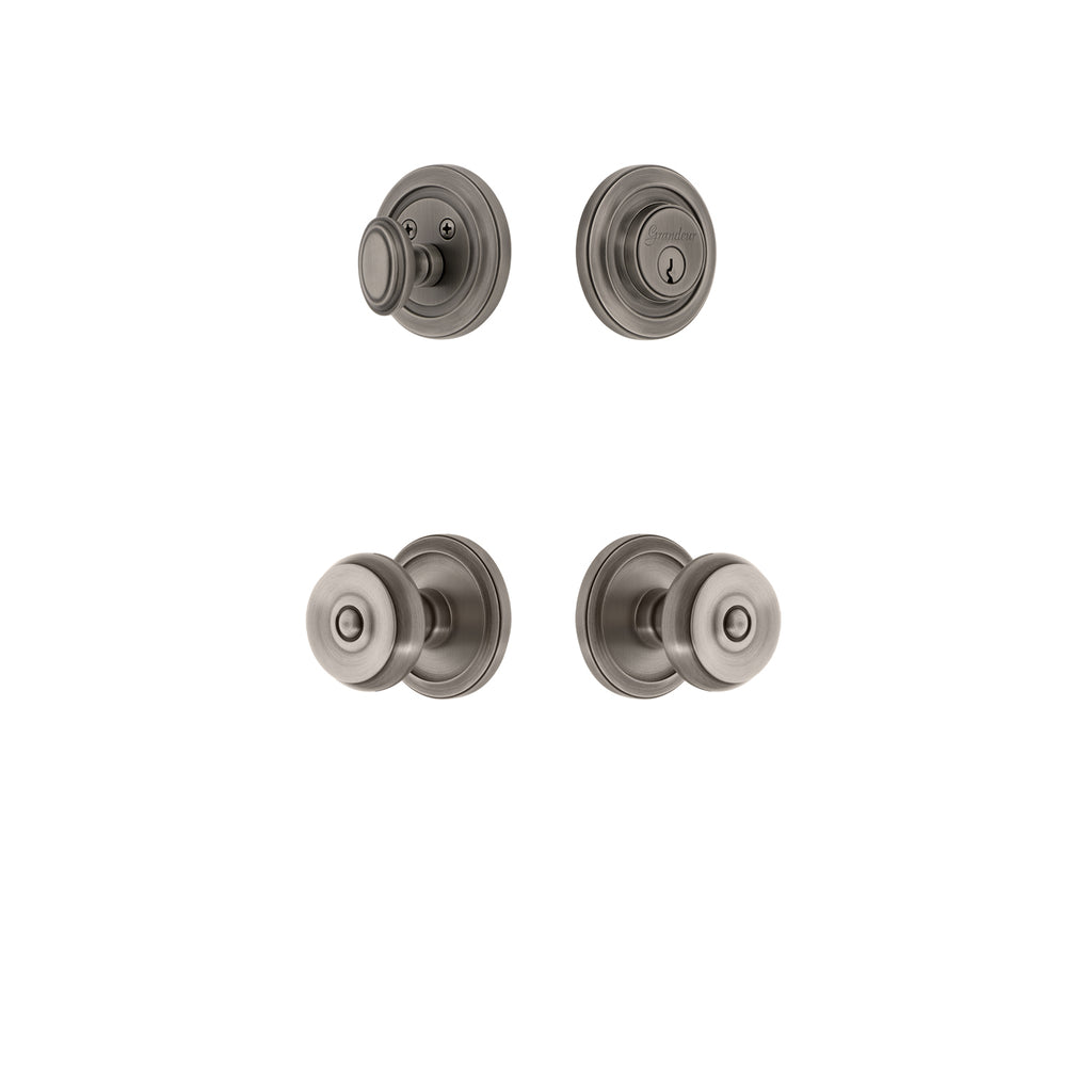 Circulaire Rosette Entry Set with Bouton Knob in Antique Pewter