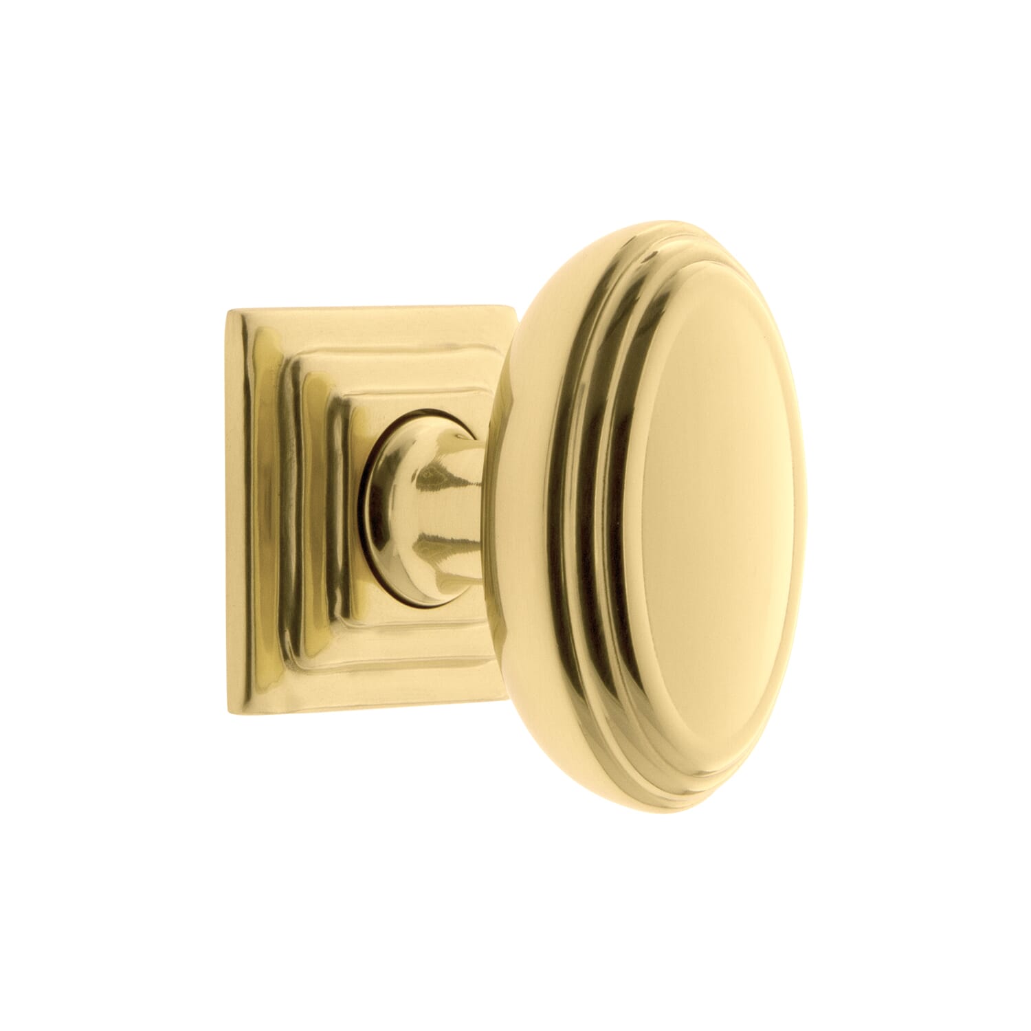 Anneau 1-3/4 Cabinet Knob with Carré Square Rosette in Polished Brass -  Grandeur Hardware